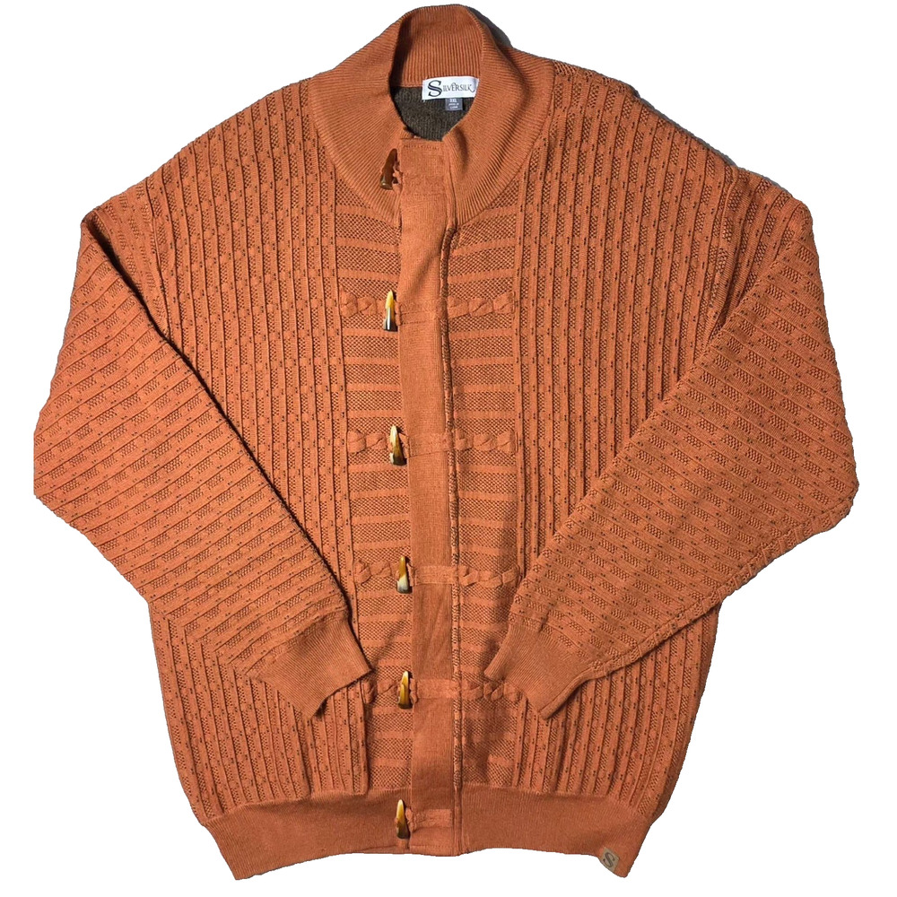 Silversilk 3XLBurnt OrangeCopper FullZip Toggle MockNeck Textured Luxury Sweater